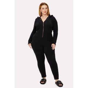 Fabletics Lizzo Yitty Pet Me Heart Pocket Cozy Romper Caviar Black Size 2X NEW!